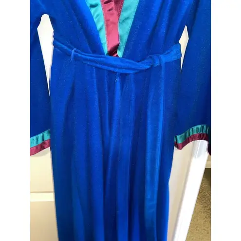Vanity Fair VTG 80s Burgundy Teal Velvet Housecoat Long Robe Women’s Sz L USA