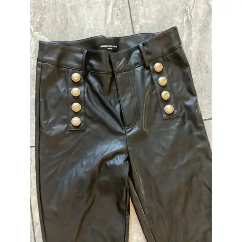 Generation Love Black Faux Leather High Waisted Flare Button Front Pants Size 4