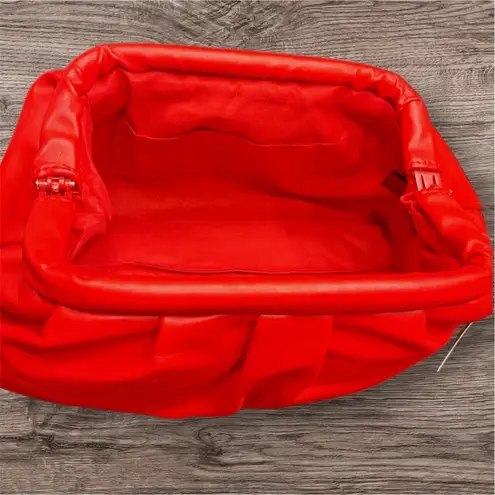 Badgley Mischka New Vegan Ruched Convertible Clutch with removable chain; Red