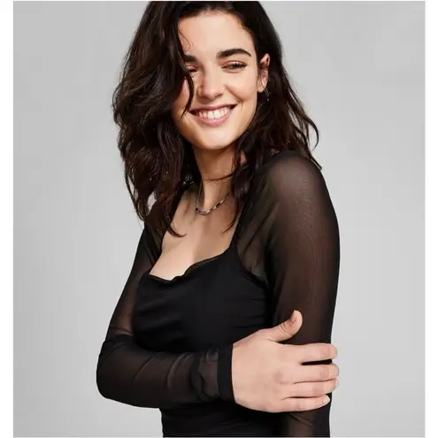 🆕 And Now This Puff Sleeve Ruched Bodysuit Black Size L