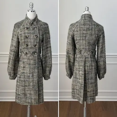 Badgley Mischka Tweed Double Breasted Coat Green 2