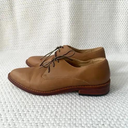Nisolo James Almond Toe Oxford Menswear Lace Up Shoes Tan Leather Academia Sz 8