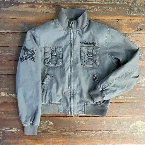 Vintage Harley Davidson Motorcycle Embroidered Rose Bomber Jacket