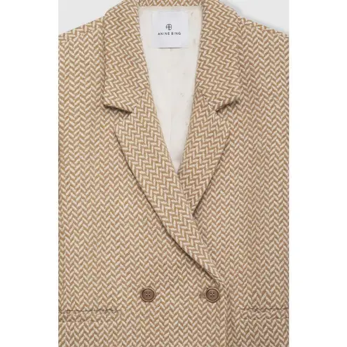 ANINE BING ππ Tweed Double Breasted Fishbone Blazer ~ Tan & Cream Medium