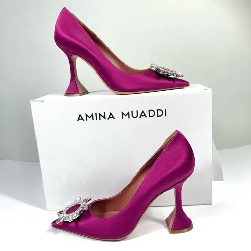 Amina Muaddi Begum Brooch Pointed Toe Pump Magenta Size 37 NEW