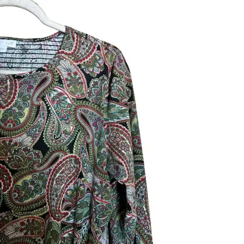 J Jill Top Womens Large Multicolor Paisley Boho Print Stretch Blouse Ladies