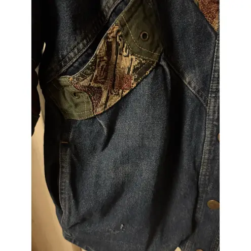 Blair Vintage 90's Patchwork Denim Jacket XL Southwestern Tapestry Western Coat - Image 11