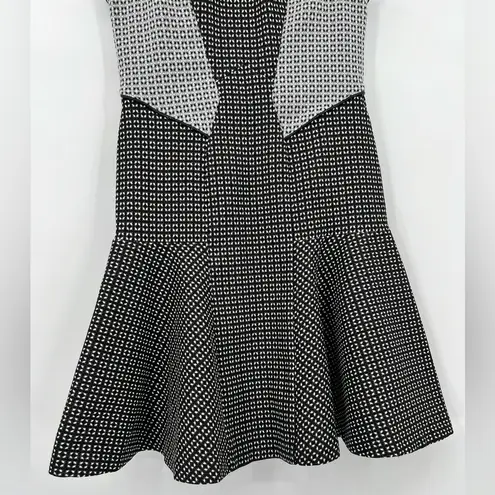 Zac Posen š NWT VOGUE Peplum Midi Dress Printed Stretch Zip Black Gray White 14