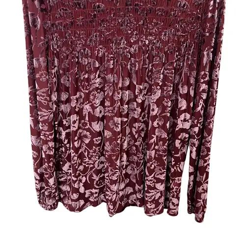 Joseph A Burnout Velvet Peasant Blouse Mauve Pink Medium Floral Long Sleeve