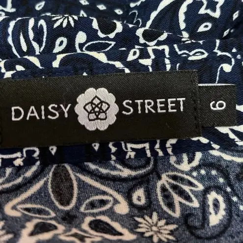 Daisy Street Blue Bandana Scarf Paisley Button Up Short Sleeve Shirt Top Sz 6