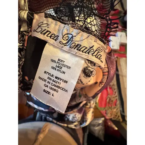 Linea Donatella Floral Lace Trim Slip Dress Midi Nightgown Purple Pink Black L