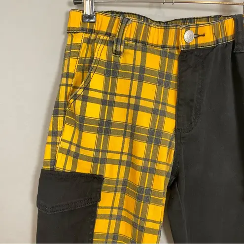 Almost Famous  Pants Cargo Jogger Plaid Split Yellow Black Punk Size Small Emo