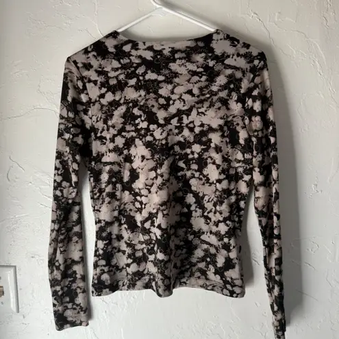 I.e. Petite Y2k Long Sleeve Top Small Black Tan Abstract Print Grunge Whimsigoth Size 00