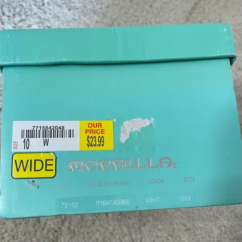 Marbella White T-Strap Sandals with Metallic Detail