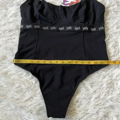 YITTY Spotlight Shaping Demi Cup Thong Bodysuit in Shimmered iconic black Large