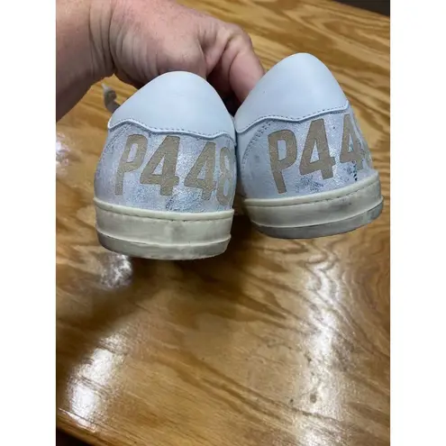 P448 Thea Sneakers Women White Purple Leather Lace-Up Running Athletic Shoes S26