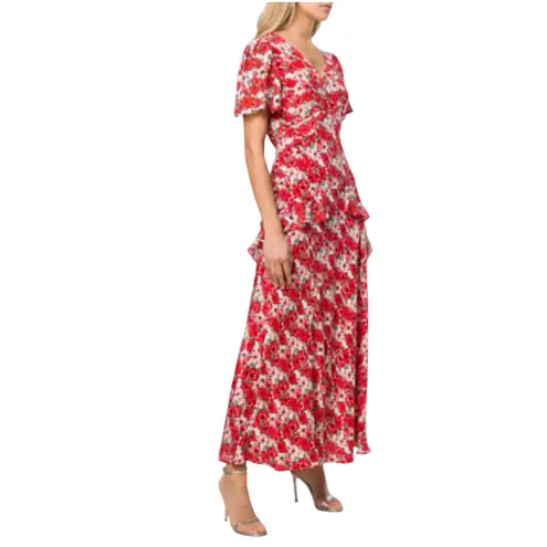 Rixo Evie Silk Floral Belted Midi Dress Size Small