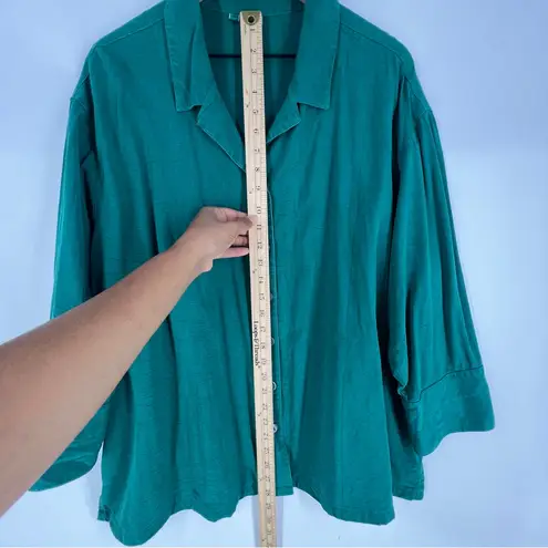 Tianello TENCEL Plus Sized Aida Blouse Button Front Garment Dyed Green Size 1X