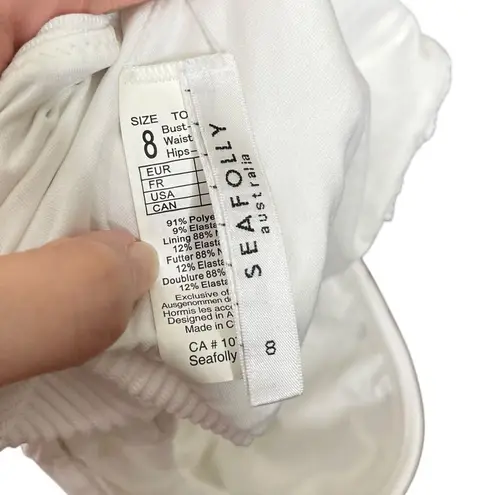 Seafolly Essentials Ribbed Bikini Bottoms Women’s Size 4 High Cut White Swim - Image 13