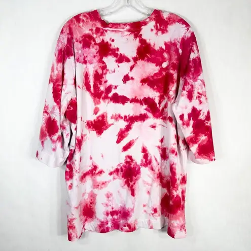 Denim Co XL Top Pink Parade Tie Dye Handmade Tee White Cotton Half Sleeve 650