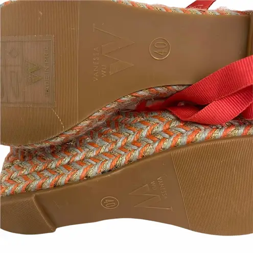 Anthropologie NWOT VANESSA WU Espadrille Wedge Coral Gold Gray Raffia Yarn Size 40/ US 10