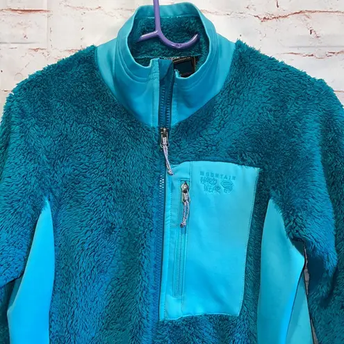 Mountain Hardwear fuzzy jacket womens small teal pockets full zip up warm