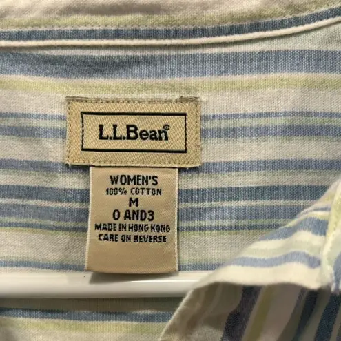 Vintage LL Bean‎ Blue Green Cotton Striped Shirt Women’s size Medium Hong Kong