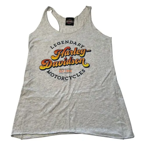 Harley Davidson Women’s Size S Muscle Tank Top Light Gray Wisconsin HD Biker Orange
