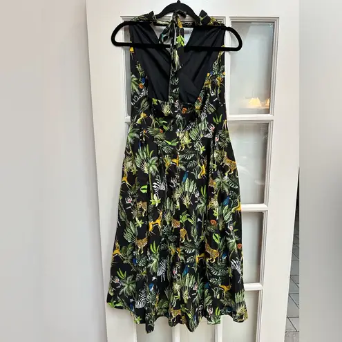 Unique Vintage Tarrytown Hostess Jungle Print Midi Dress Retro Pinup Size Large