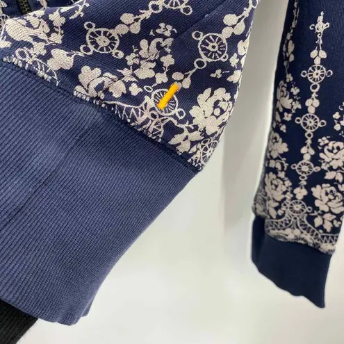 Lucy Art Hoodie Women XS Blue Cotton Floral Embroidered Screenprint Hood Pockets