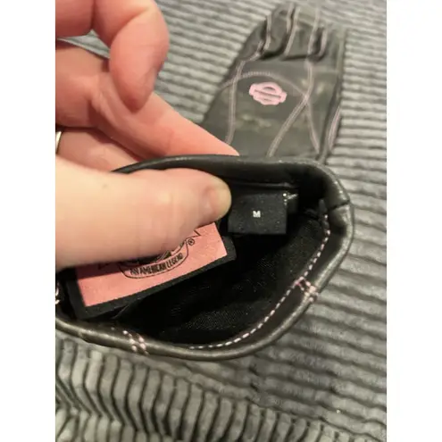 Harley Davidson women’s leather gloves black pink logo riding gear M