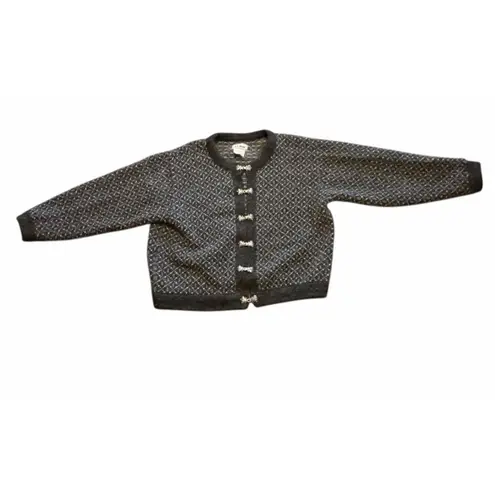 Vintage LL Bean Nordic Fair Isles Wool Blend Cardigan Sweater Medium Silver