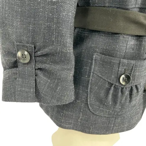 Classiques Entier Wool Linen Tie Waist Blazer Jacket Navy Blue Size 6