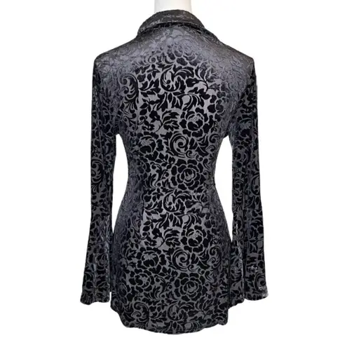 Ultra Pink Velvet Burnout Collared Button Bell Sleeve Tunic Blouse Size Med Goth