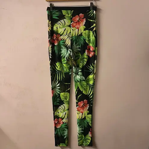 Laqueen Black Tropical Print Mesh Bodysuit (L) & Pant (M) Set Size undefined