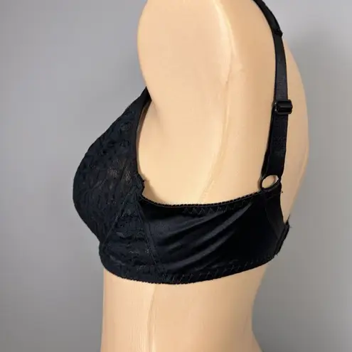 Delicates Vintage Bra 36C Black Lace Unlined Underwire Stretch Satin Sexy Retro
