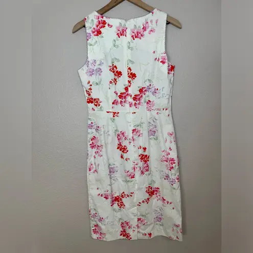 Laura Ashley Vintage 1990’s Floral Sheath Shift Cotton Dress US 6 White Pink