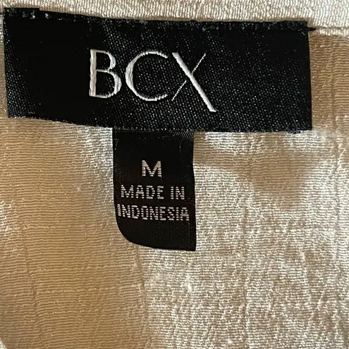 BCX Beige Button Front Knot Blouse Roll Tab Sleeve Rayon Blend Women’s M