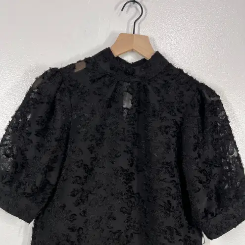 VERO MODA Aware by Vero Moda Black Floral Burnout Mock Neck Dress Puff Sleeve XS