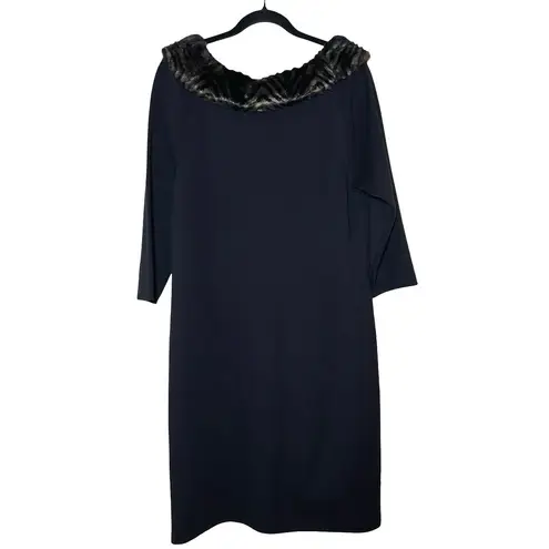 Nina Leonard Women’s Wool Blend Faux Fur Sweater Dress Black Size XL