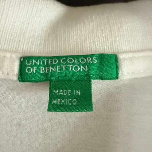 United Colors Of Benetton Y2K Vintage | Pink Piping Trim White Polo Shirt Medium