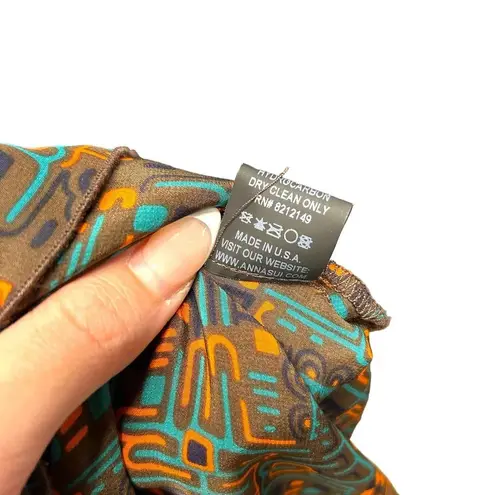 Anna Sui Tunic Top Dress Beaded Abstract Long Sleeve Brown Orange Green Size 6