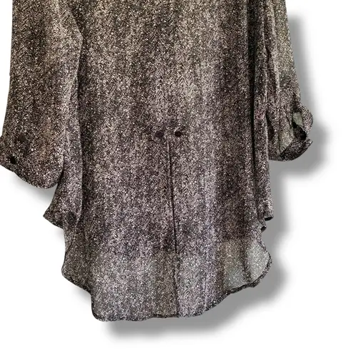 Ciara Sun Woo buttoned tuxedo tail high low sheer tunic blouse Black Size L