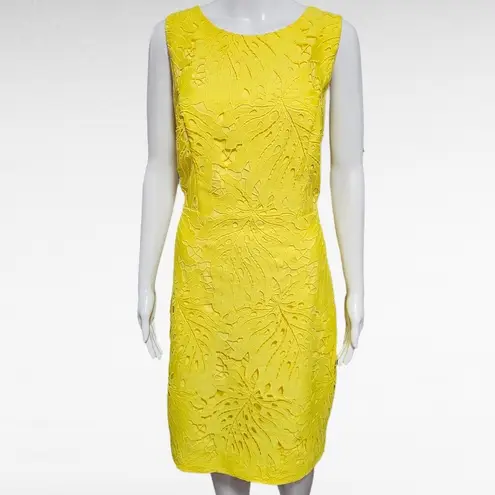 Rsvp  By Talbots Yellow Leaf Lace Sleeveless Sheath Dress Size 8