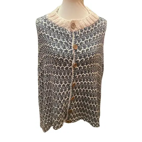 Simply Noelle Slate Blue & Cream Button Down Poncho/Shawl/Shrug-One Size