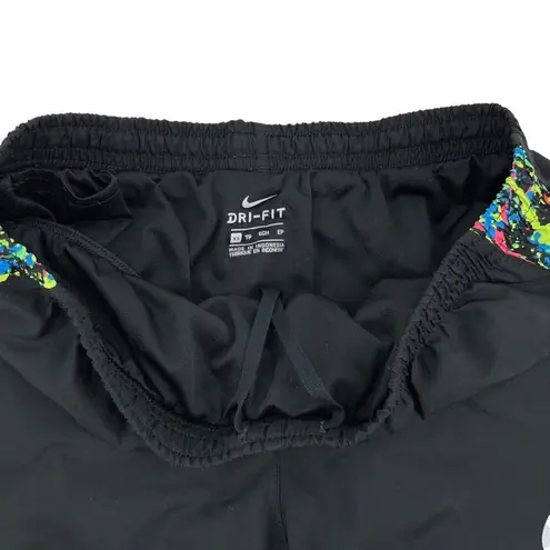 Nike  Dri-Fit Neon Abstract Athletic Running Workout Tempo Shorts Black Lime