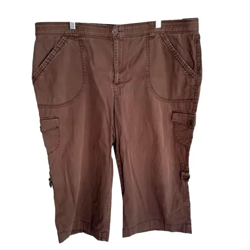 Gloria Vanderbilt Size 16 Brown Cargo Bermuda Shorts Cotton Spandex Blend