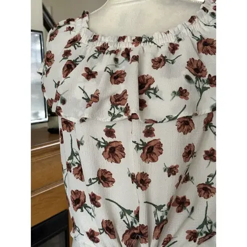 Active USA   Cropped Floral Ruffle Sleeve Tie hem Front Blouse womens large