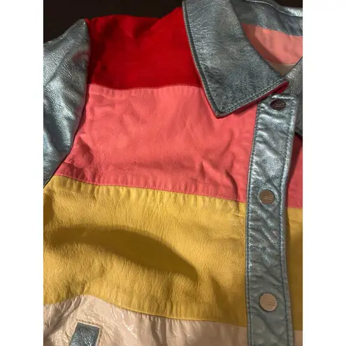 The Mighty Company Dover Jacket Lambs Leather Rainbow Silver Tone Size M READ Size M