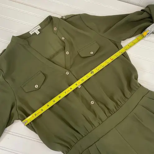 Miss Avenue Women Green Pleated Long Sleeve Pocket Button Romper Size L